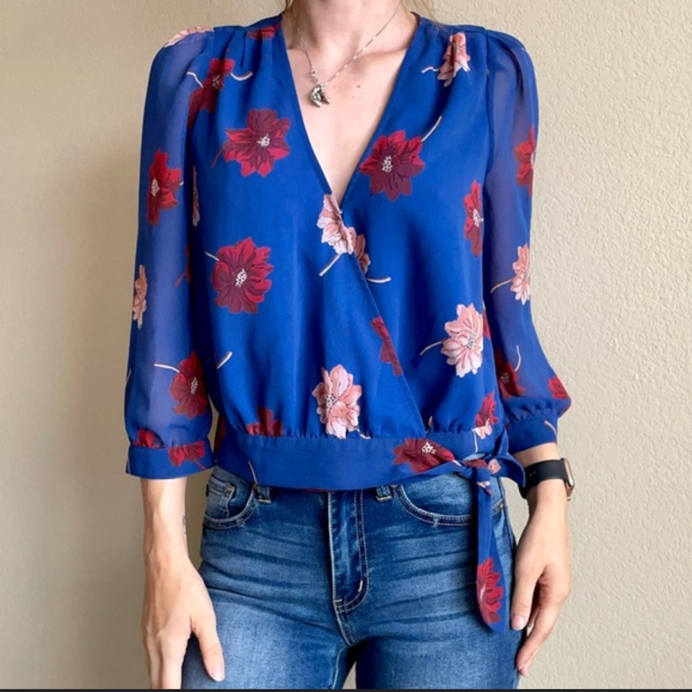 Madewell Blue Floral Effie Wrap Blouse‎ Size Small